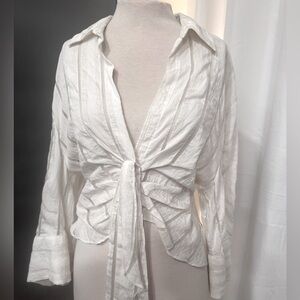 Zara Semi-Sheer White Scrunched Blouse size M